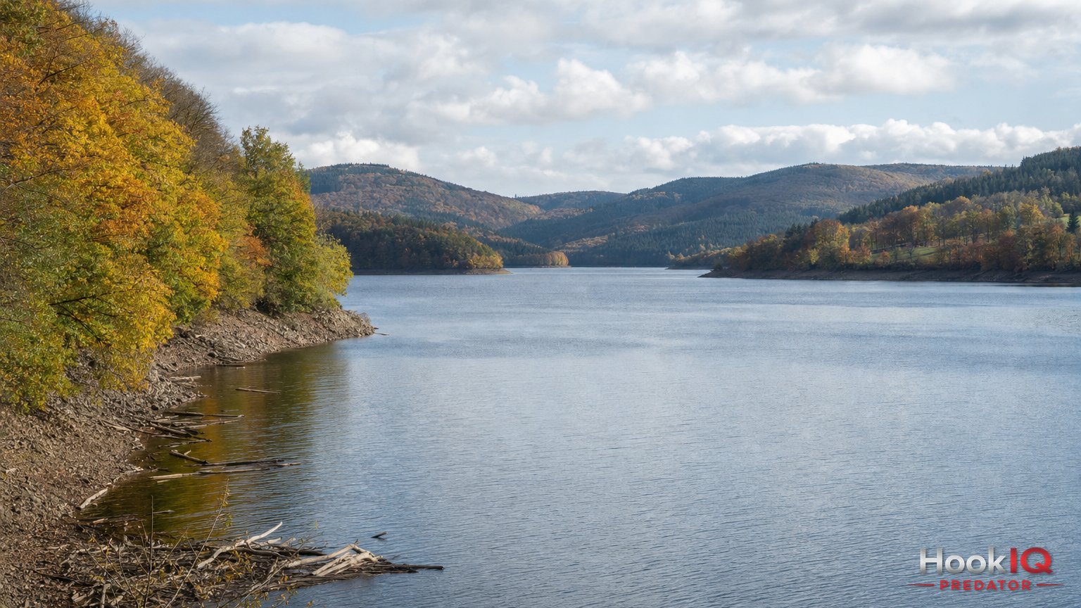 Zander an der Talsperre im Herbst: Tiefe Kanten und Freiwasser