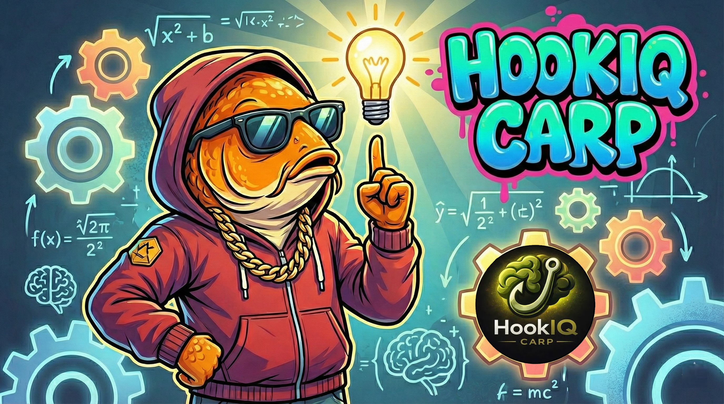 HookIQ Carp Maskottchen — Karpfen-Angel-App mit KI und Futterstrategie-Manager
