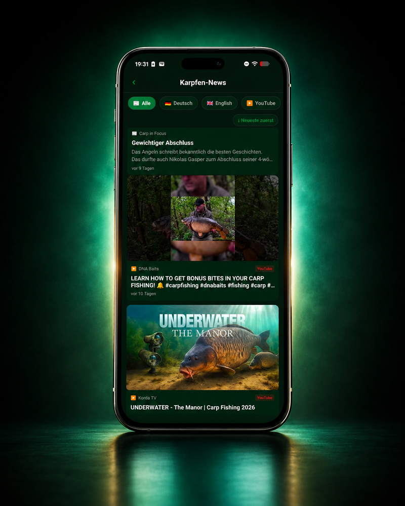 HookIQ Carp Karpfen-News — Artikel und YouTube-Videos der Karpfenszene